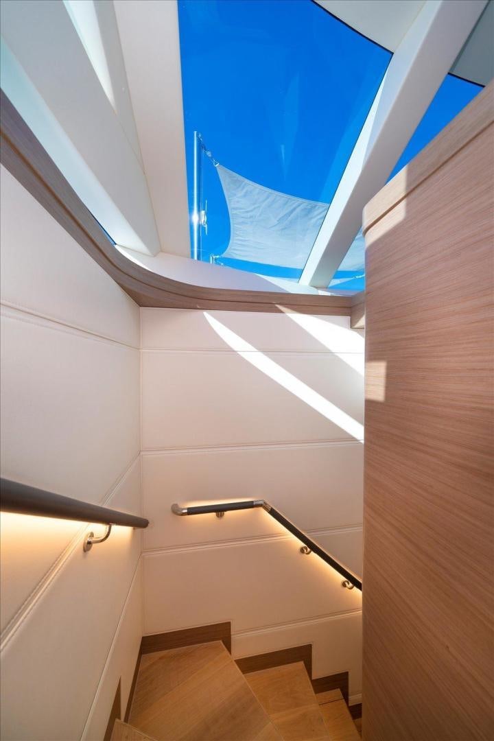 a view looking up at a window aboard VALIANT Yacht for Sale