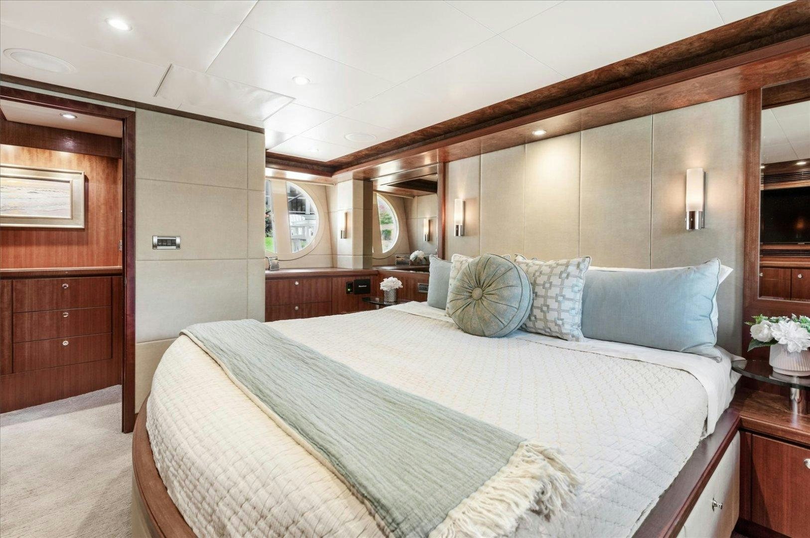 a bed in a room aboard Goodlife Yacht for Sale