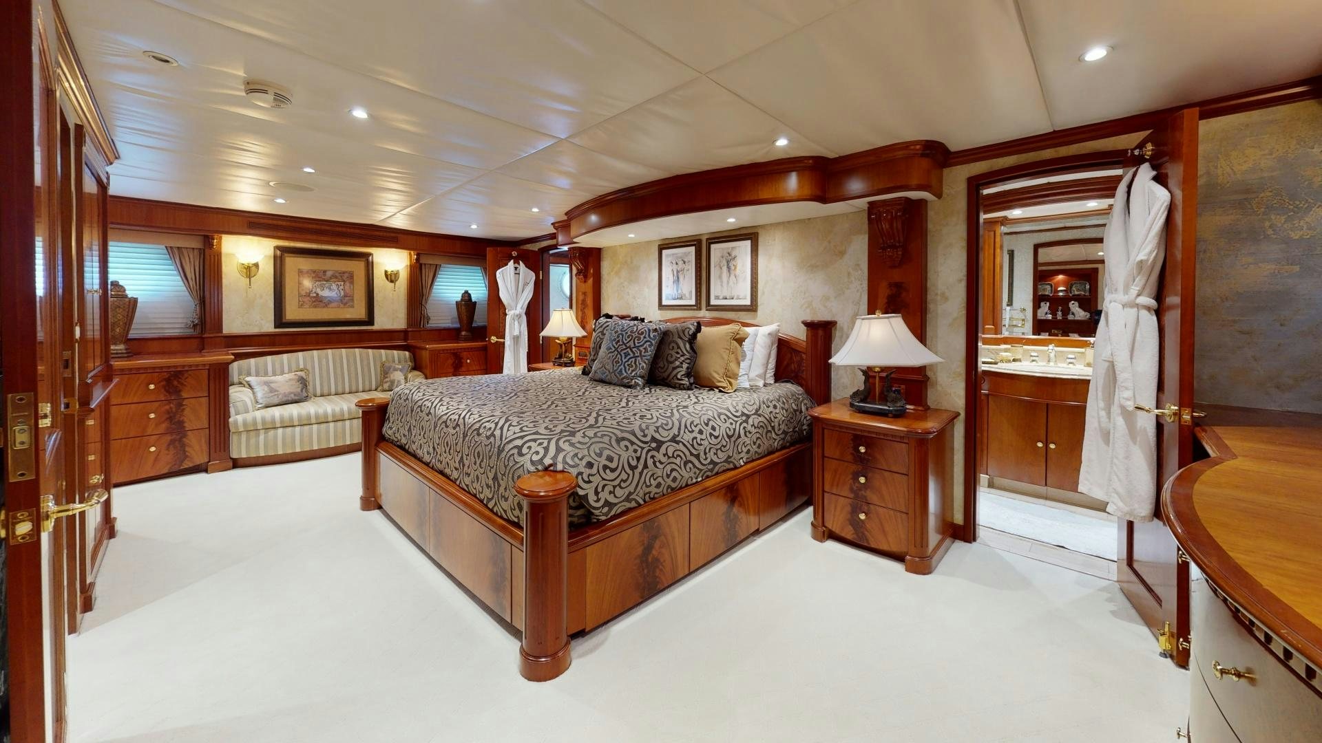 a large bedroom with a large bed aboard SUMMER LOVE Yacht for Sale
