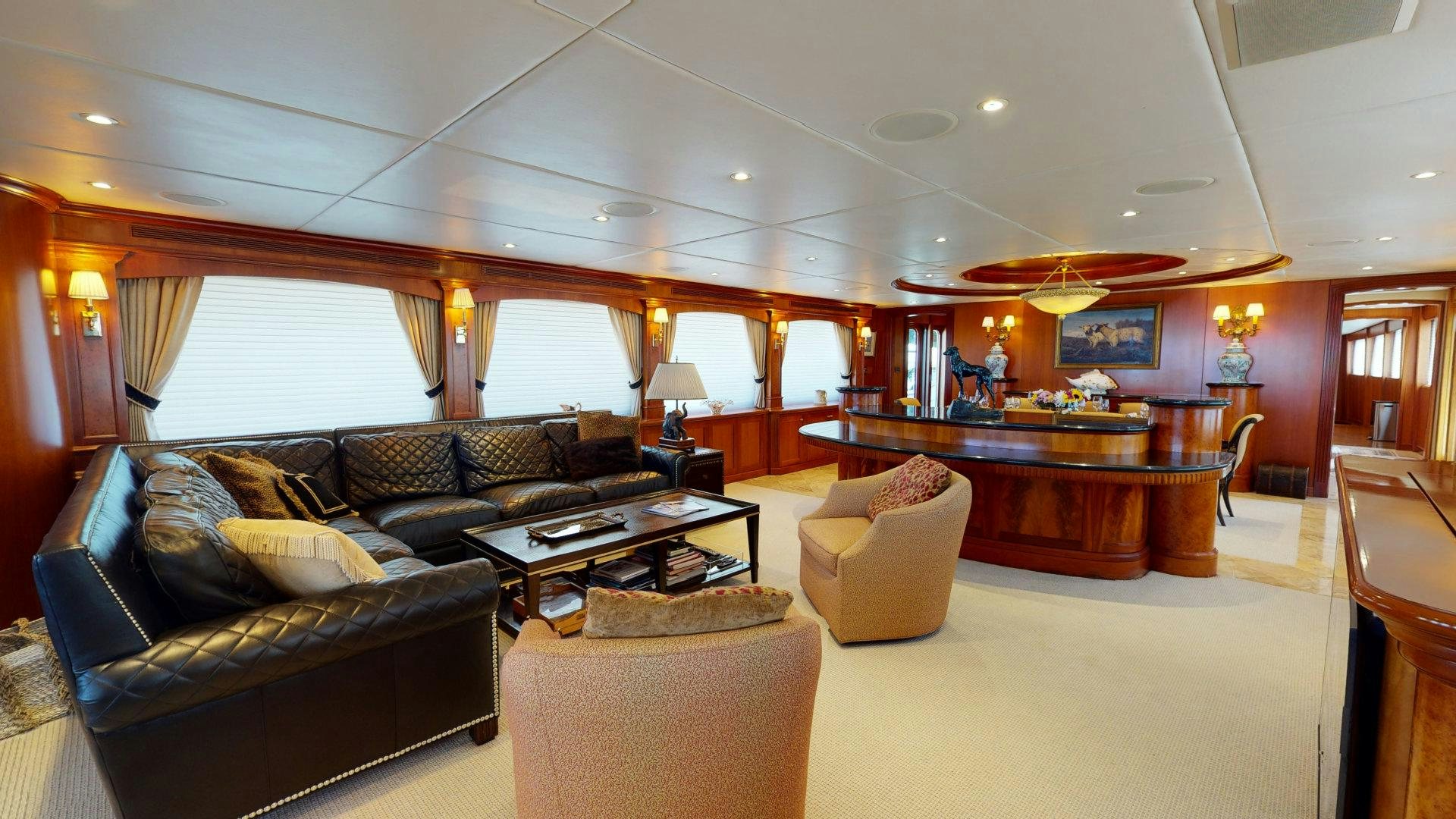 a living room with a large window aboard SUMMER LOVE Yacht for Sale