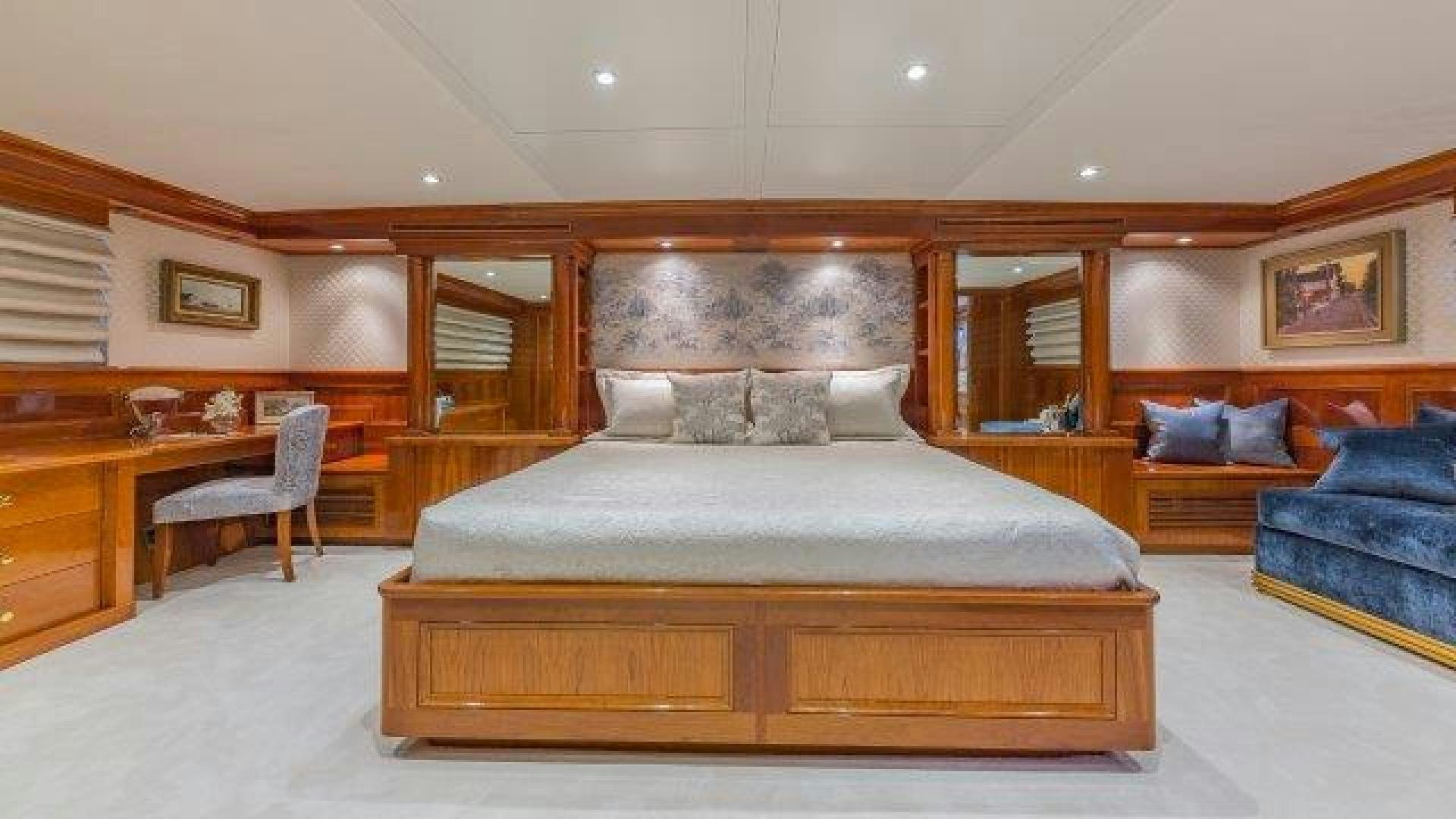 a large bed in a room aboard ARIADNE Yacht for Sale