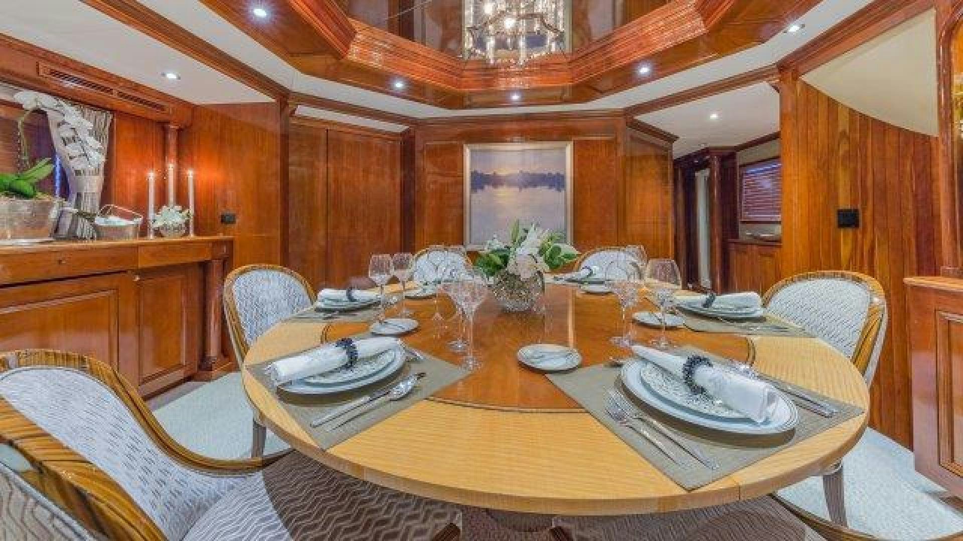 a dining table set for a meal aboard ARIADNE Yacht for Sale