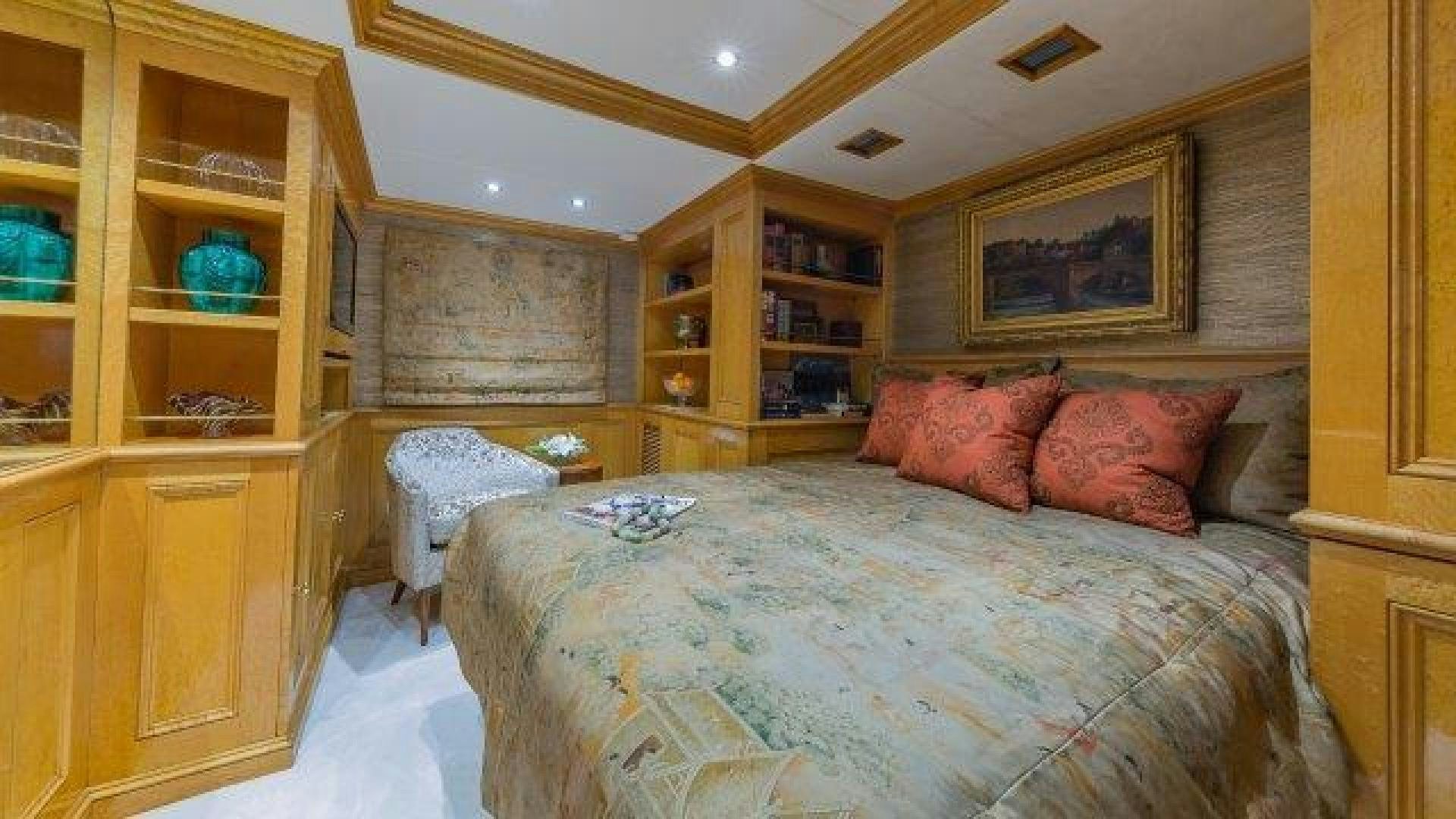 a bed in a room aboard ARIADNE Yacht for Sale