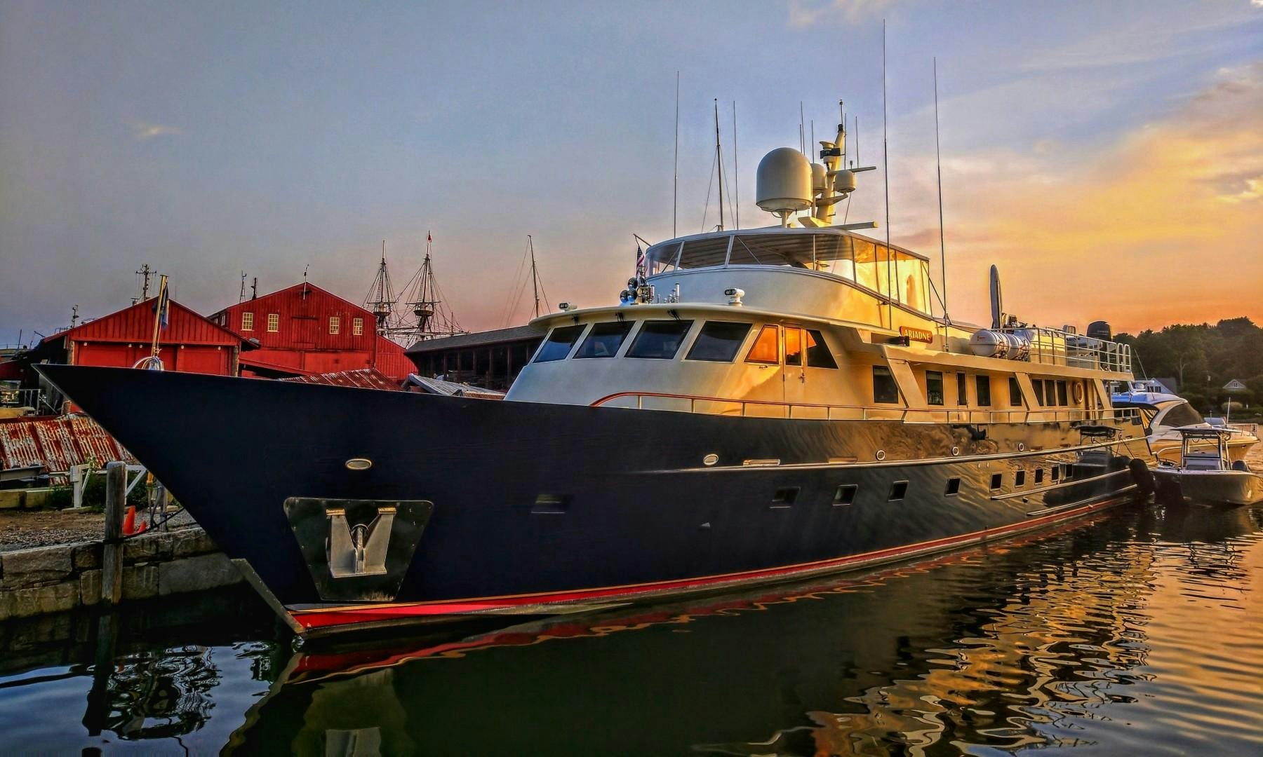 a boat docked at a dock aboard ARIADNE Yacht for Sale