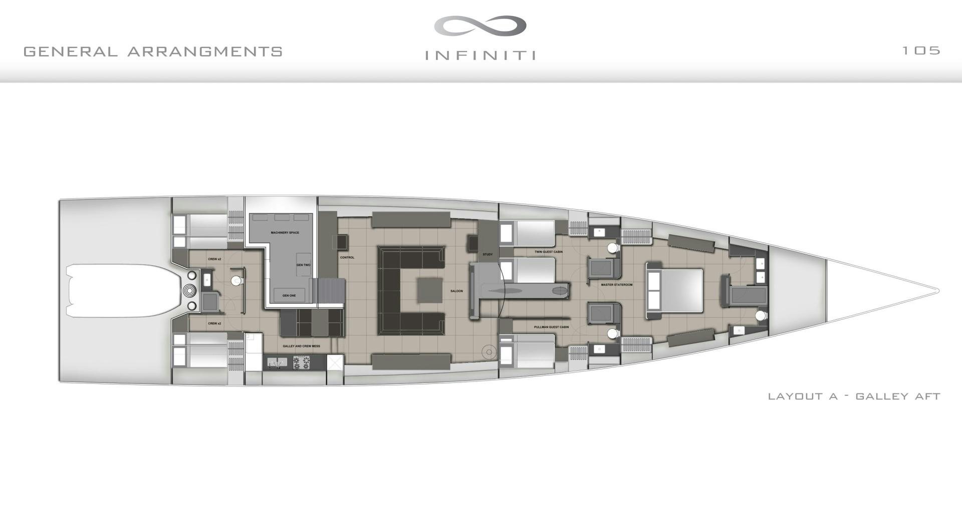 graphical user interface, engineering drawing aboard INFINITI 105 Yacht for Sale