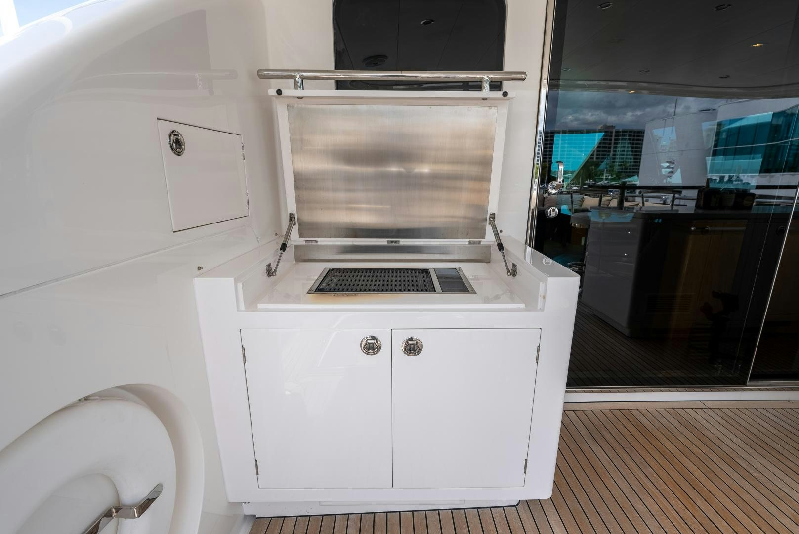 a kitchen with a microwave oven aboard ENCORE Yacht for Sale