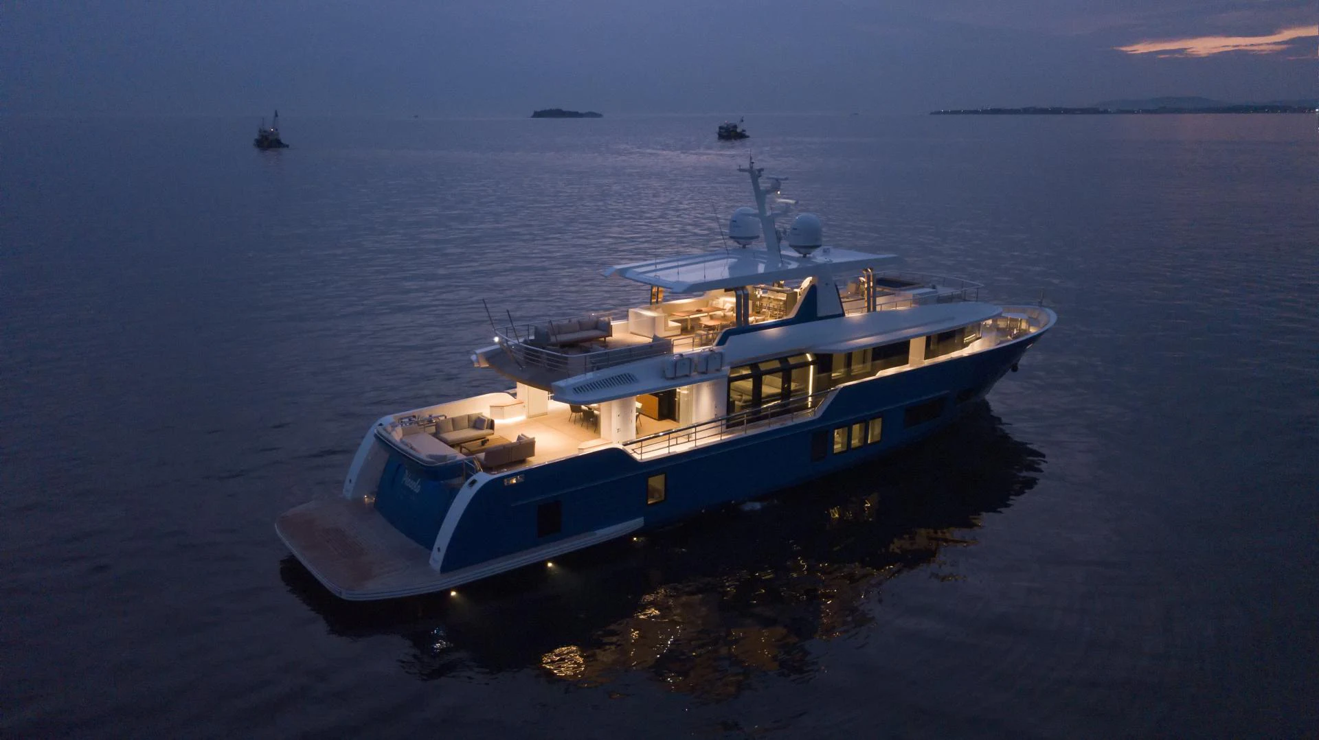 a large boat on the water aboard ALFRESCO 125 Yacht for Sale