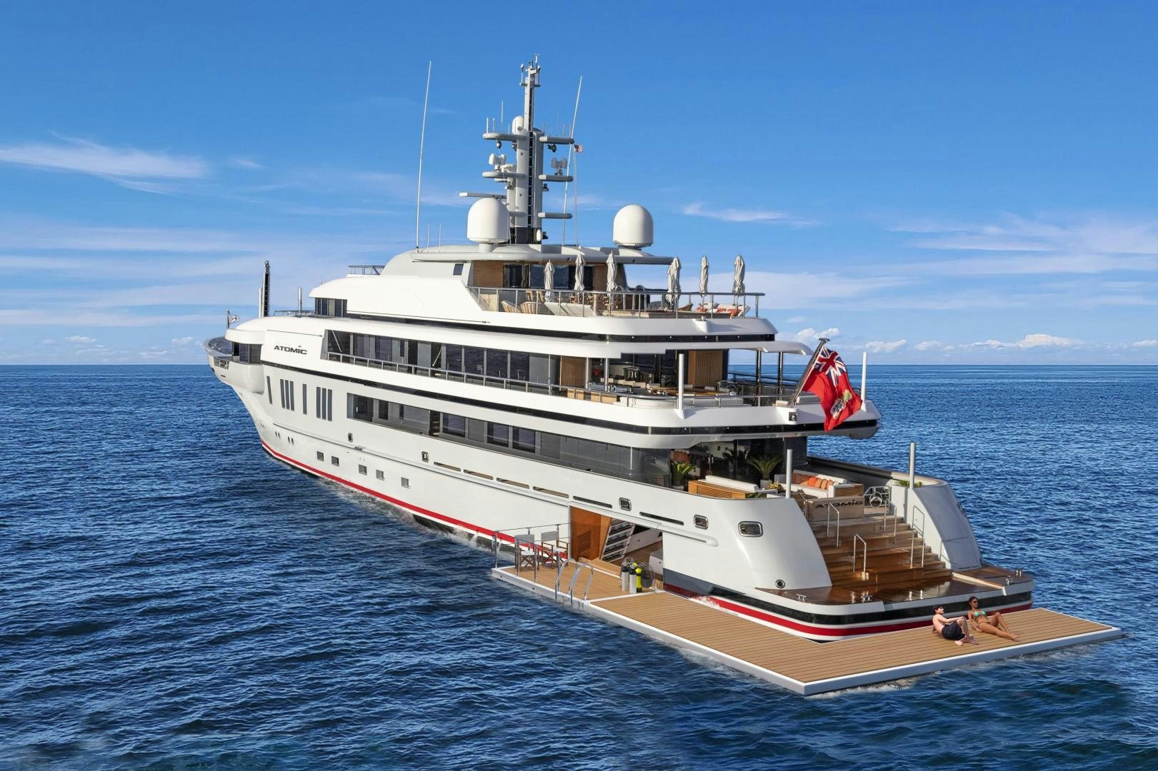 a large white ship in the water aboard ATOMIC Yacht for Sale