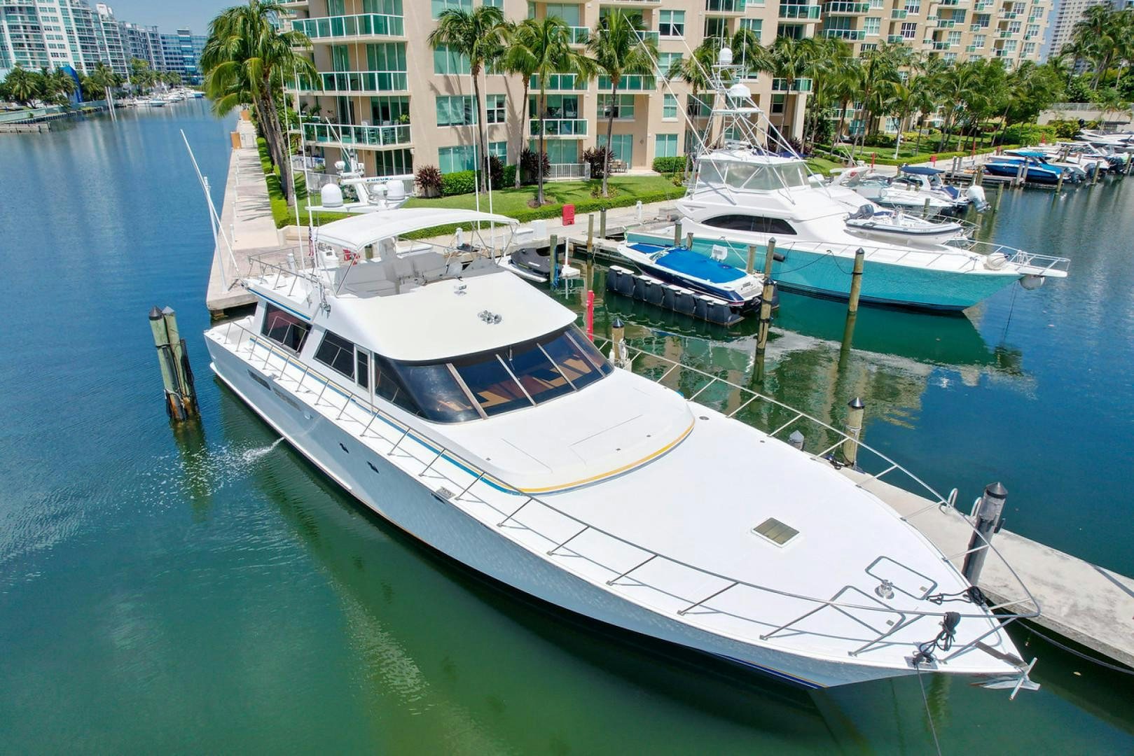 a boat docked at a pier aboard STEALIN TIME Yacht for Sale