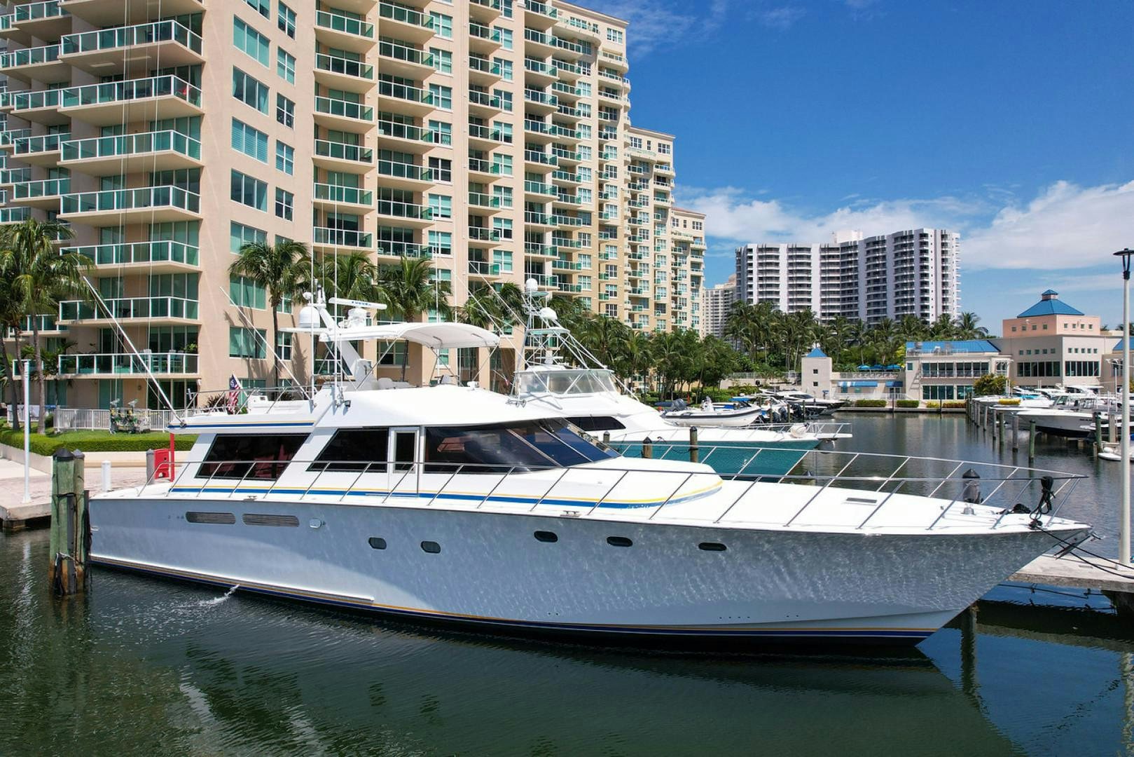 a boat docked at a pier aboard STEALIN TIME Yacht for Sale