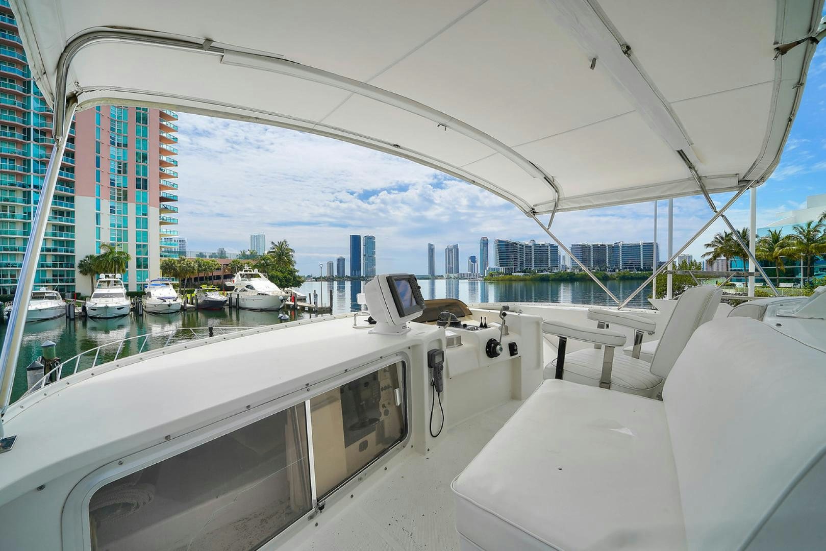 a view of a city from a balcony aboard STEALIN TIME Yacht for Sale