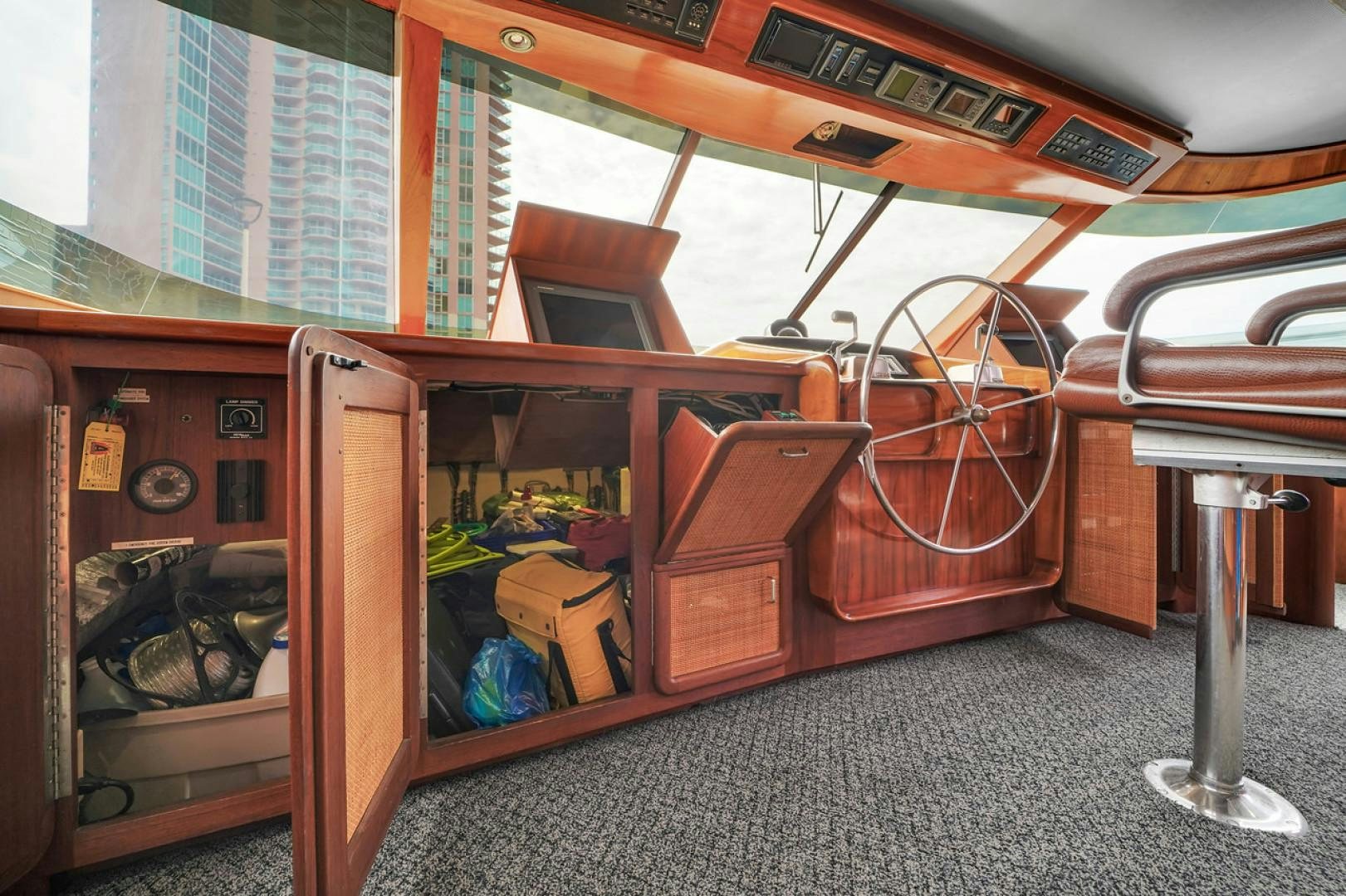 a small wooden cart aboard STEALIN TIME Yacht for Sale