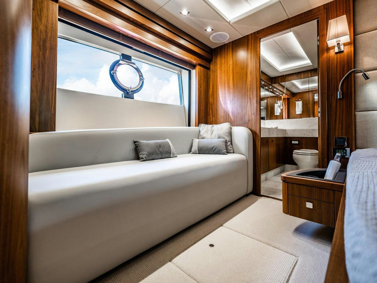 a bed in a room aboard TATIS Yacht for Sale
