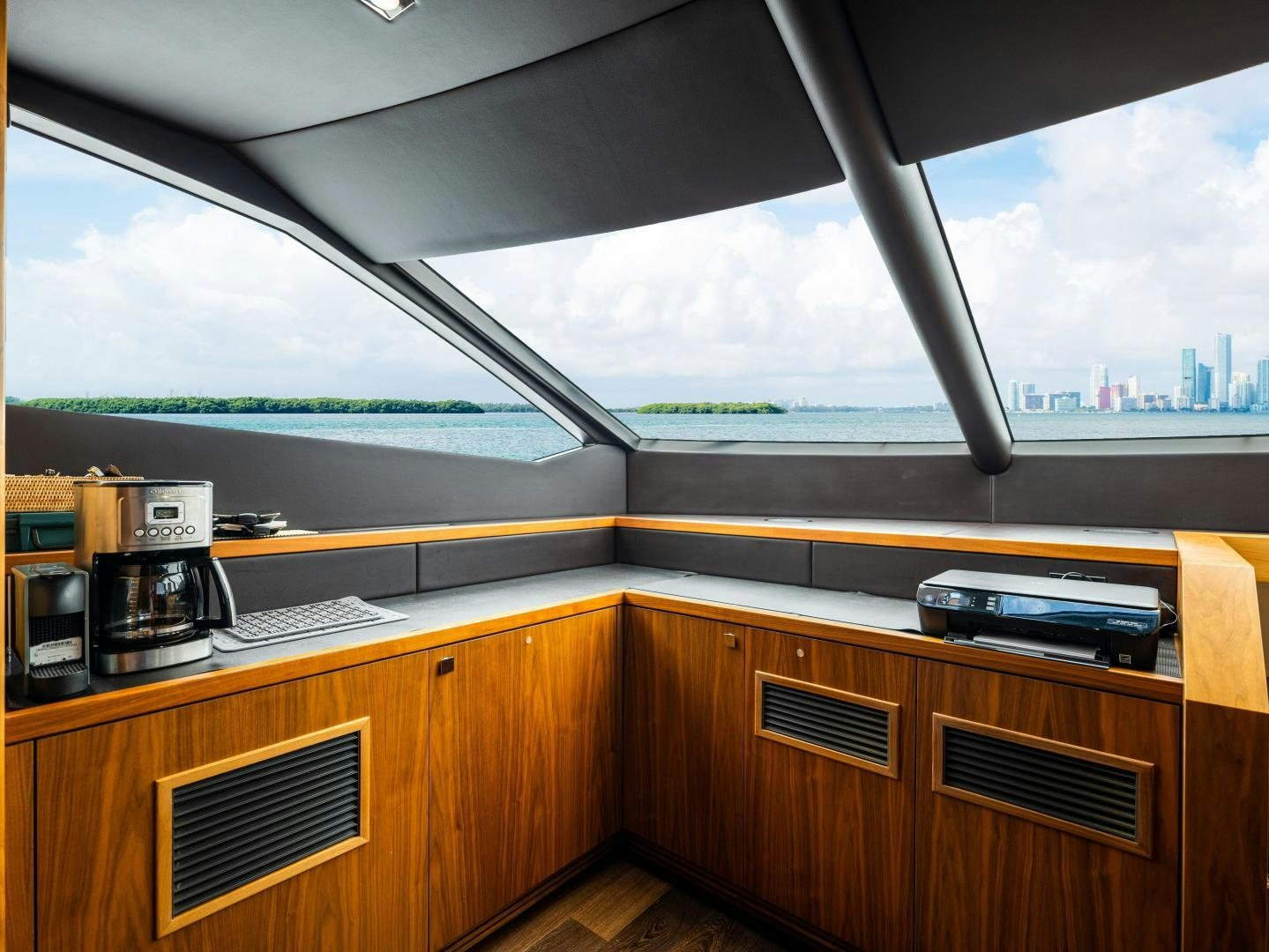 a kitchen with a window aboard TATIS Yacht for Sale