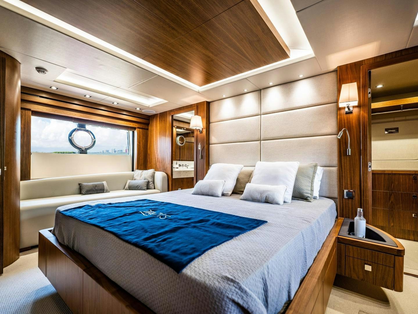 a bed in a room aboard TATIS Yacht for Sale