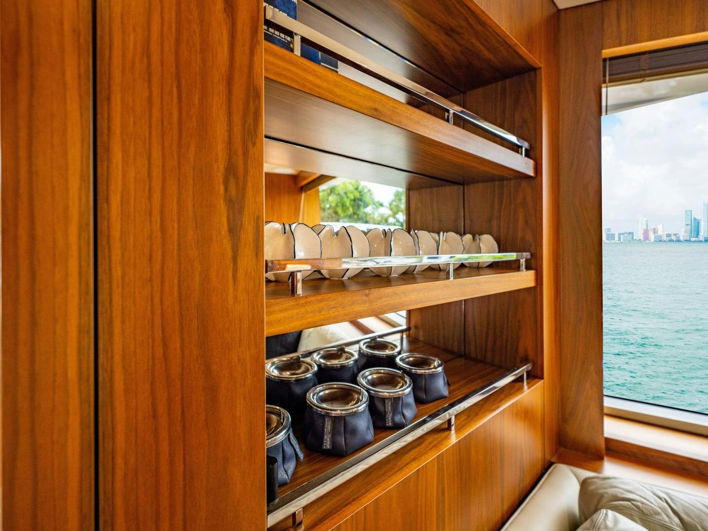 a kitchen with a window aboard TATIS Yacht for Sale