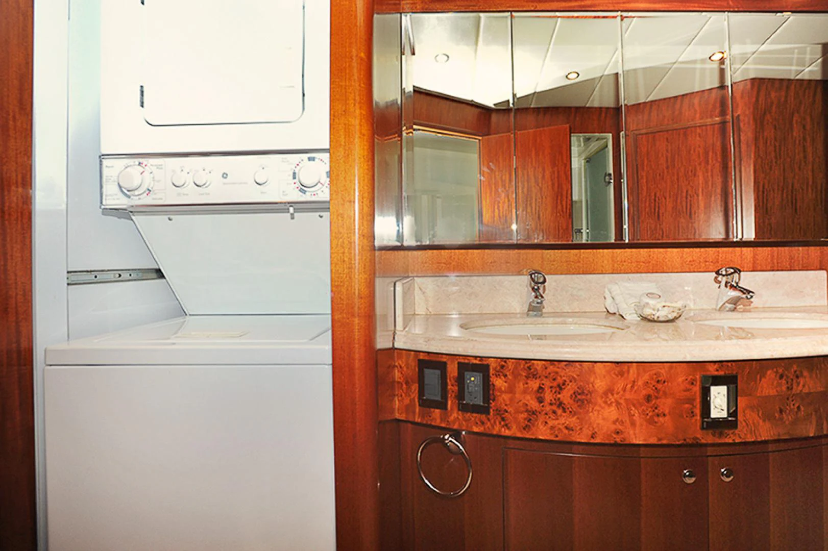 a kitchen with a white stove aboard MARANATHA Yacht for Sale