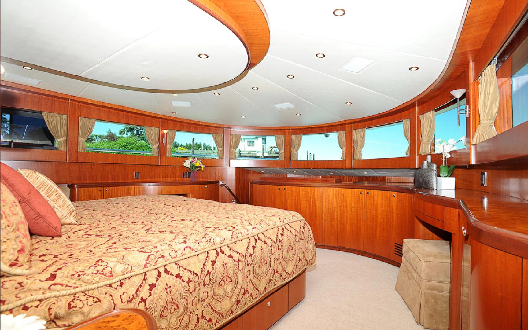 a bedroom with a large bed aboard MARANATHA Yacht for Sale