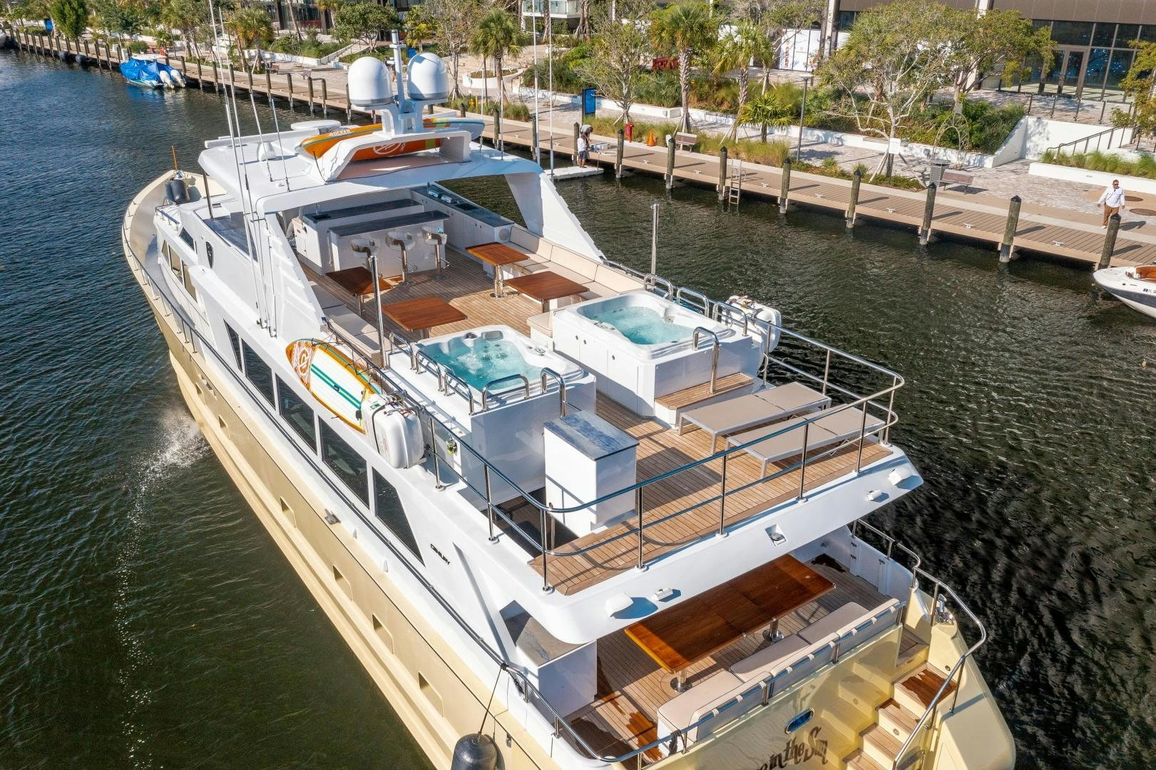 a large ship docked aboard A PLACE IN THE SUN Yacht for Sale