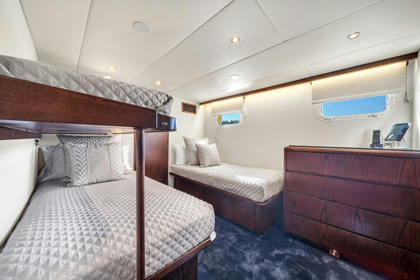 a couple of beds in a room aboard A PLACE IN THE SUN Yacht for Sale