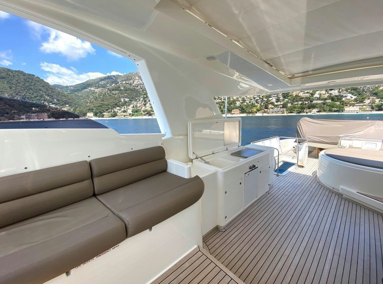 a boat with a large bed aboard MELI Yacht for Charter