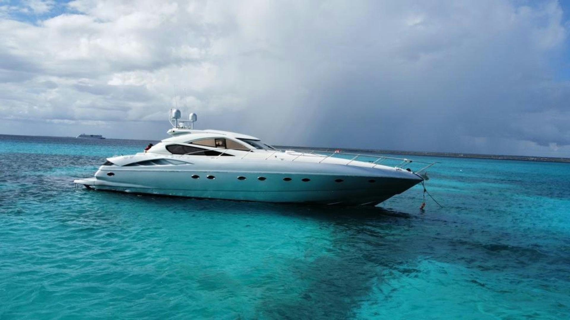 a white boat in the water aboard Highlander Yacht for Sale