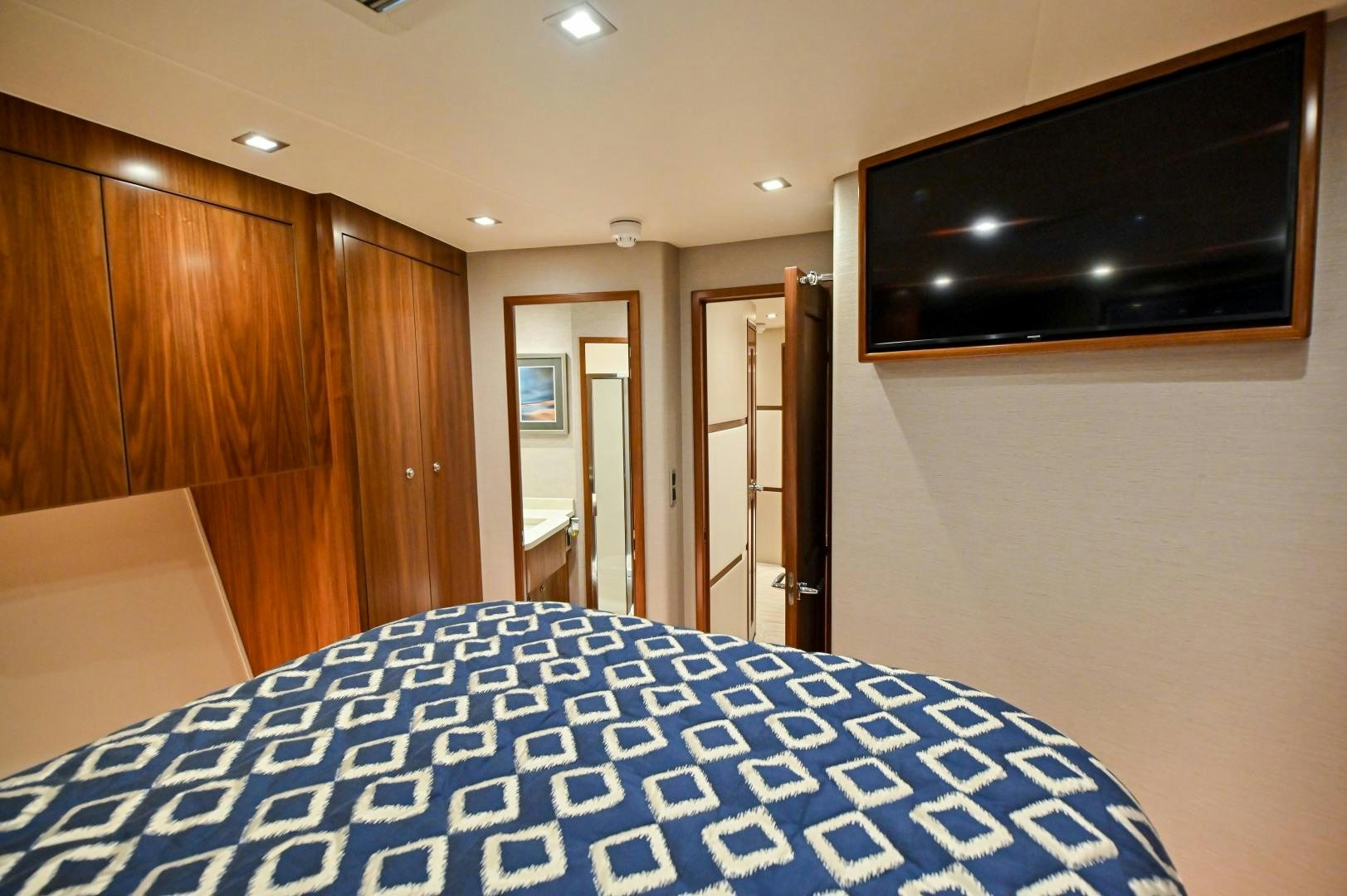 a bed in a room aboard EL LOBO Yacht for Sale