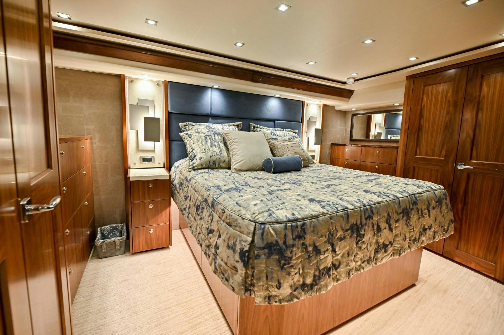 a bed in a room aboard EL LOBO Yacht for Sale