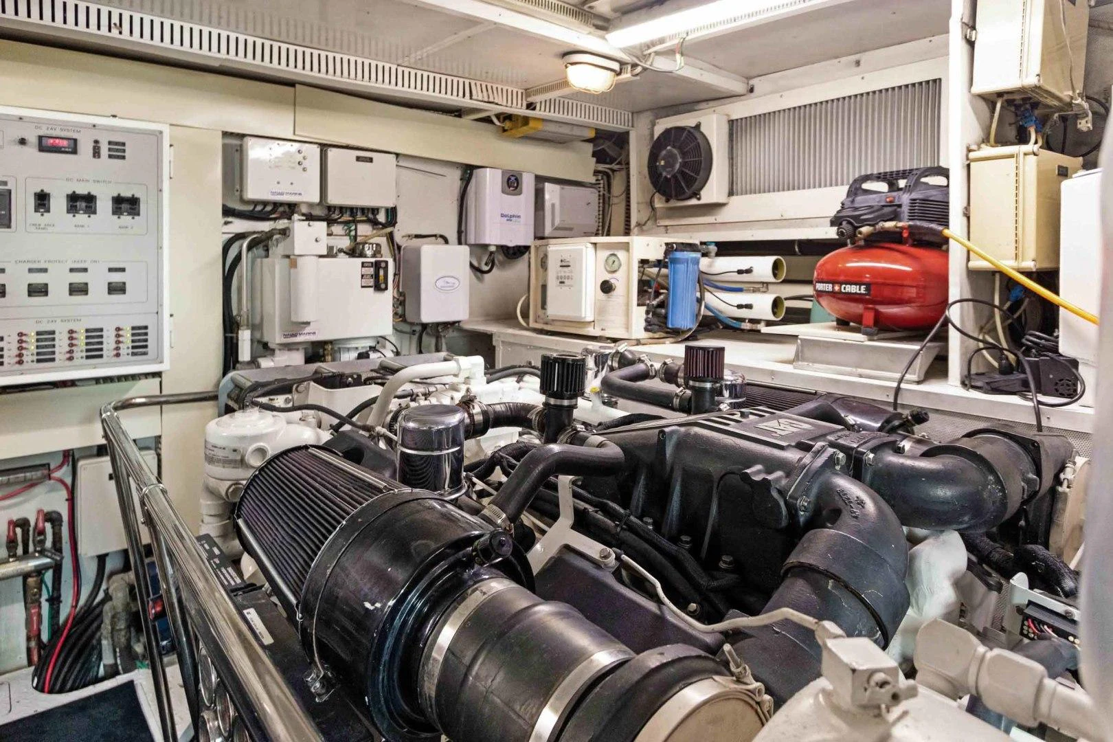 a room full of machinery aboard B HAPPY Yacht for Sale