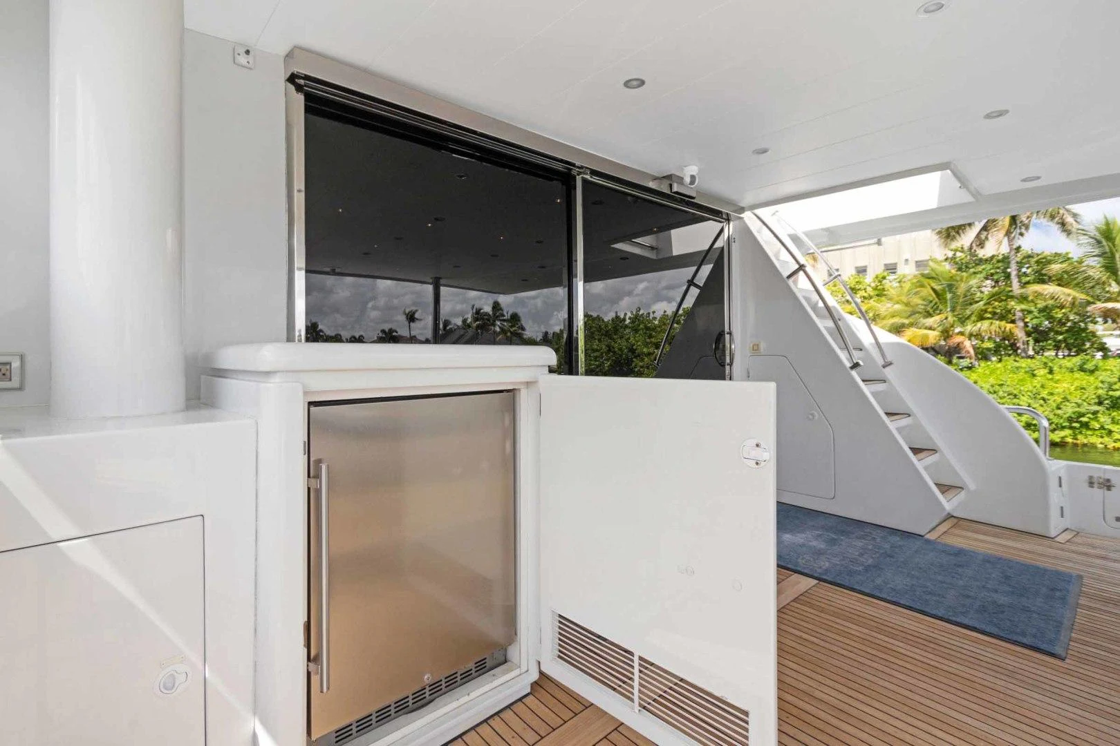 a room with a sliding door aboard B HAPPY Yacht for Sale