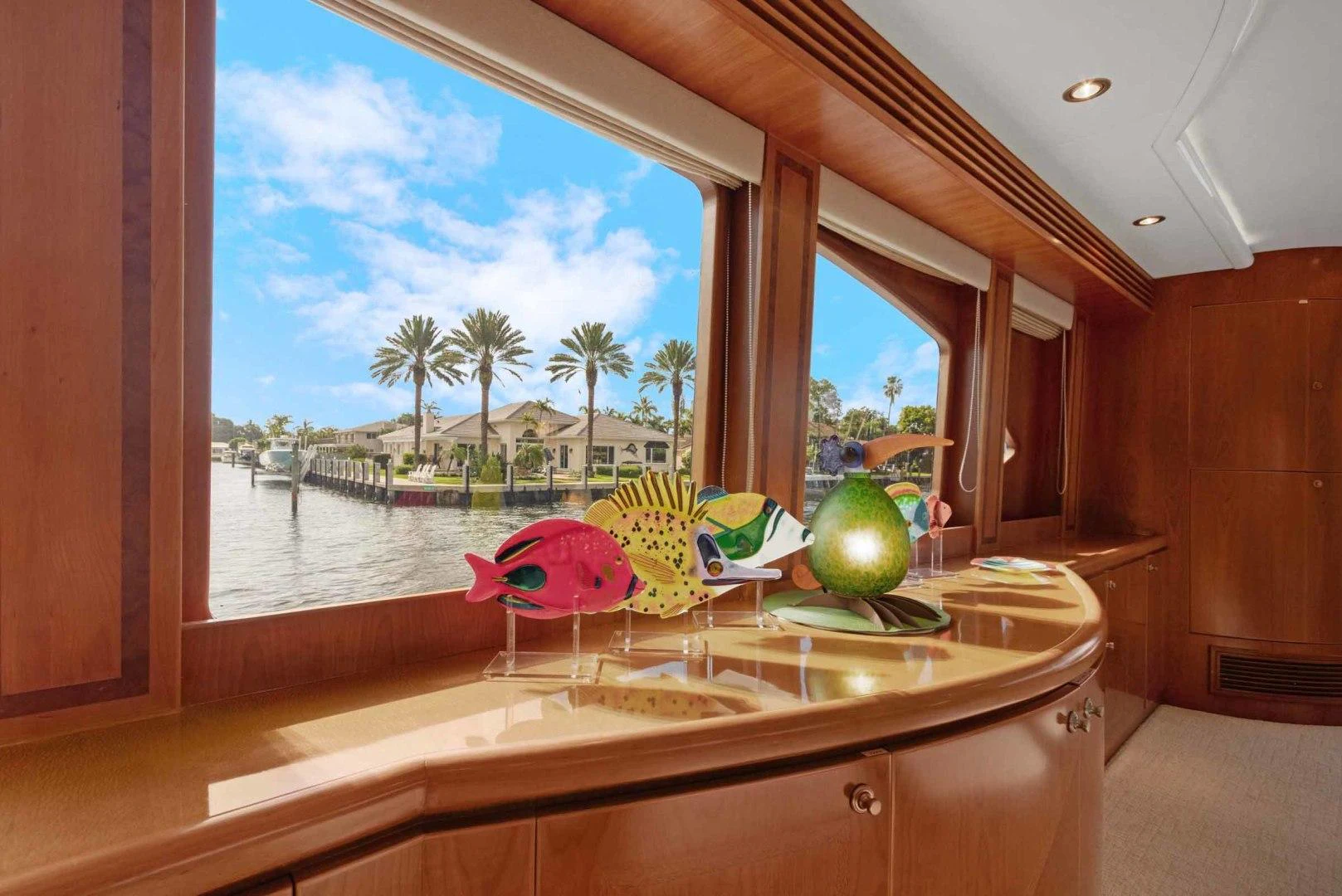 a kitchen with a large window aboard B HAPPY Yacht for Sale