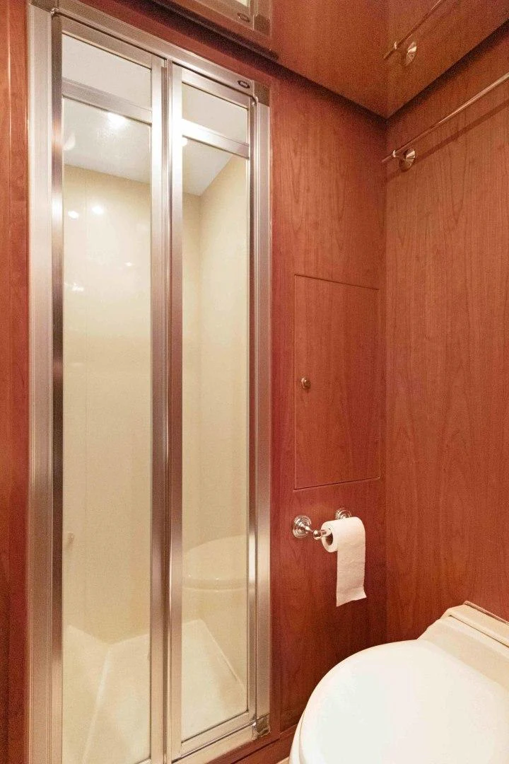 a shower unit in a bathroom aboard B HAPPY Yacht for Sale