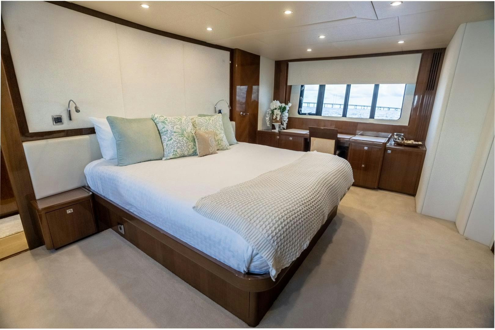 a large bedroom with a large bed aboard STEPHANIE Yacht for Sale