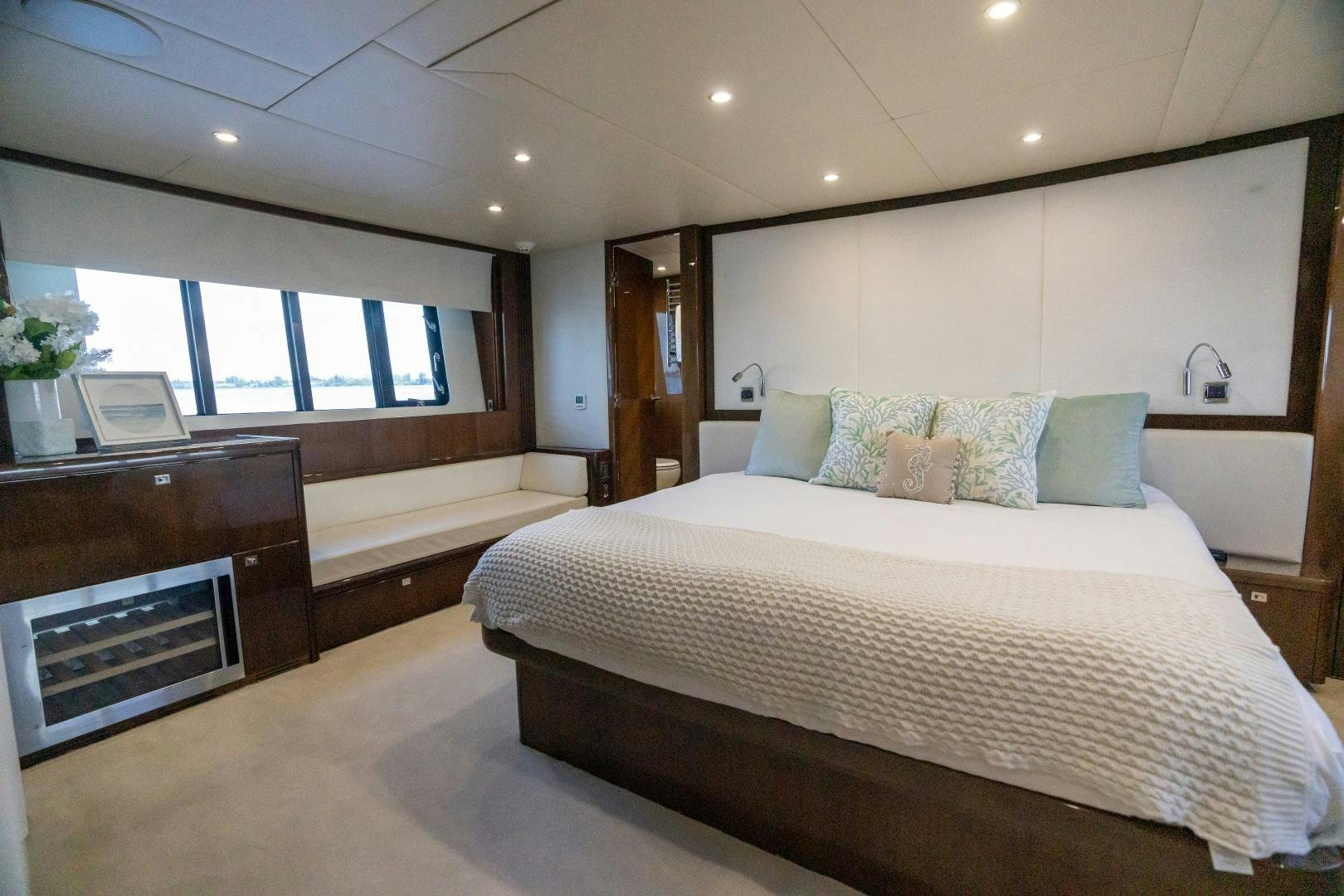a large bedroom with a large bed aboard STEPHANIE Yacht for Sale