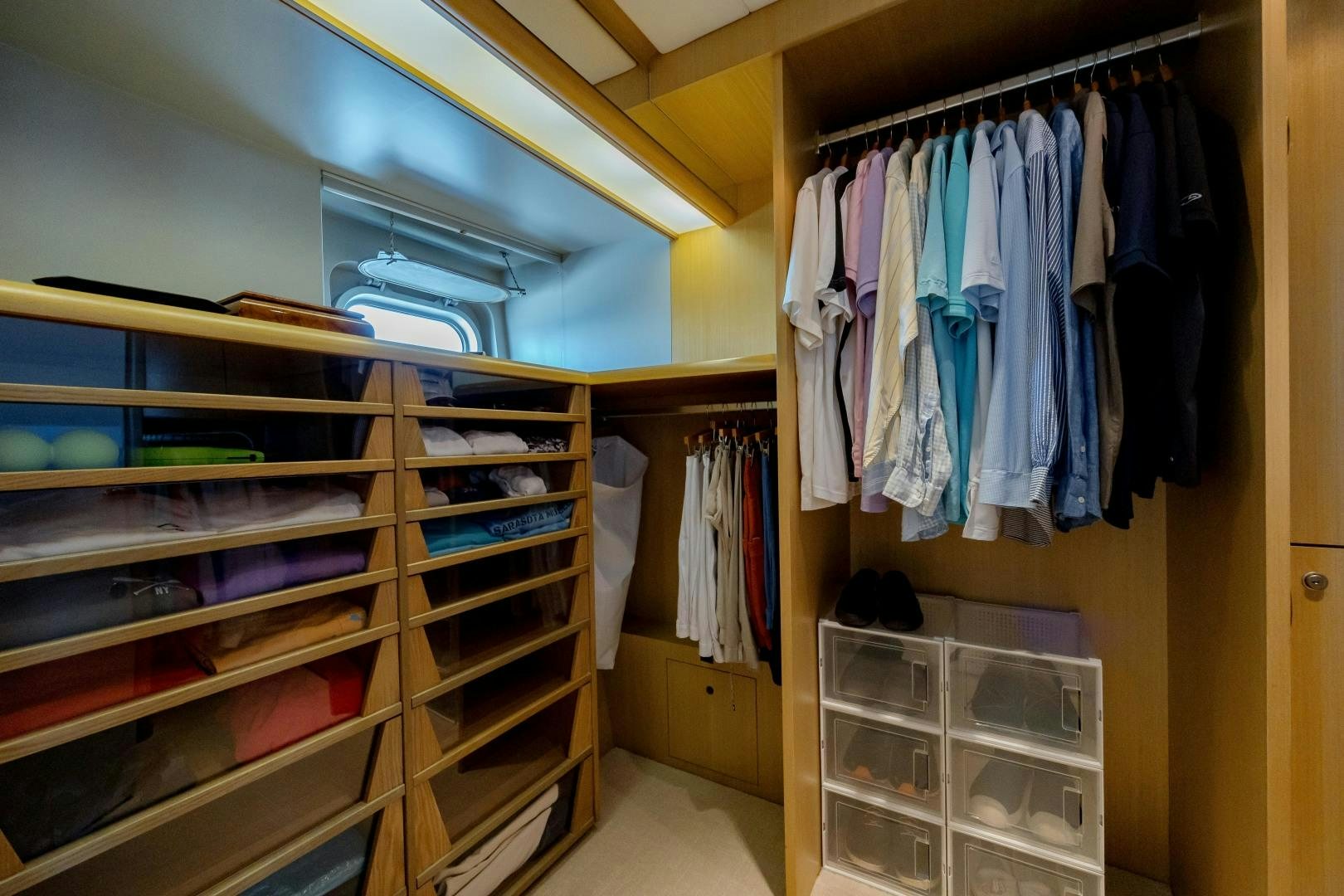 a closet full of clothes aboard CAPRICE Yacht for Sale