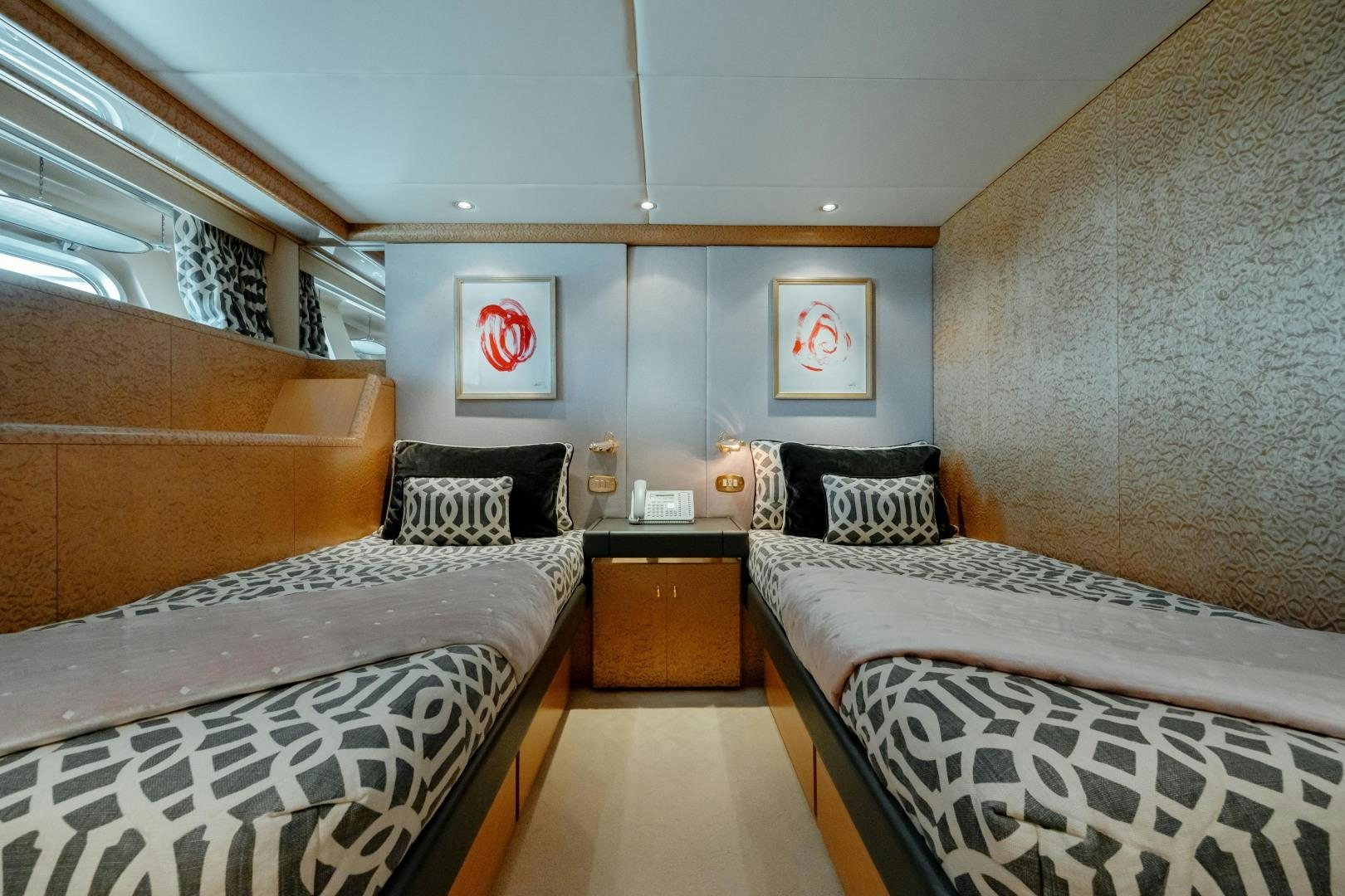 a room with two beds aboard CAPRICE Yacht for Sale