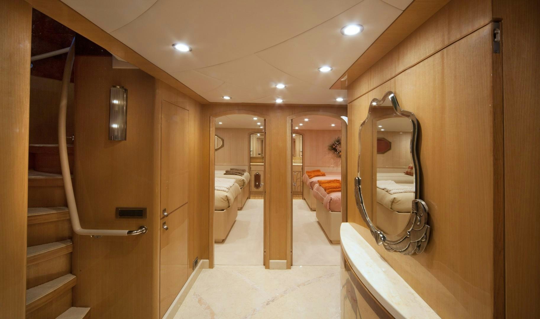 a bathroom with a large mirror aboard ADVENTURE US II Yacht for Sale