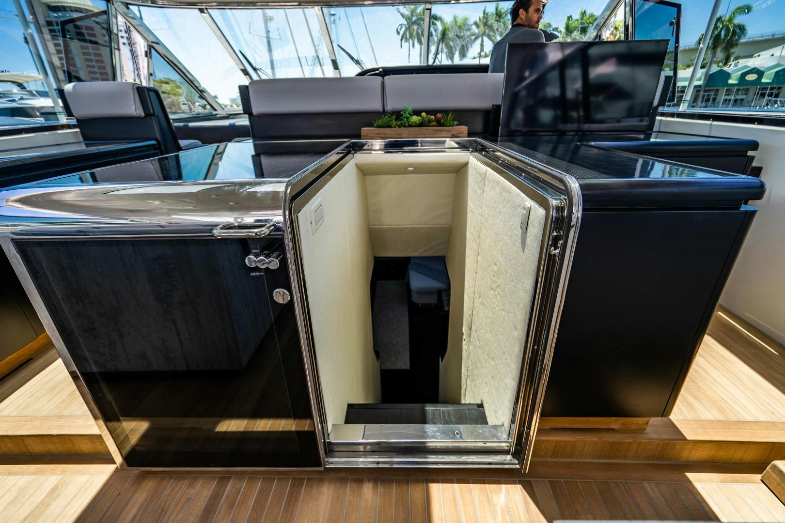a box with a lid open aboard IV GIOCARE Yacht for Sale