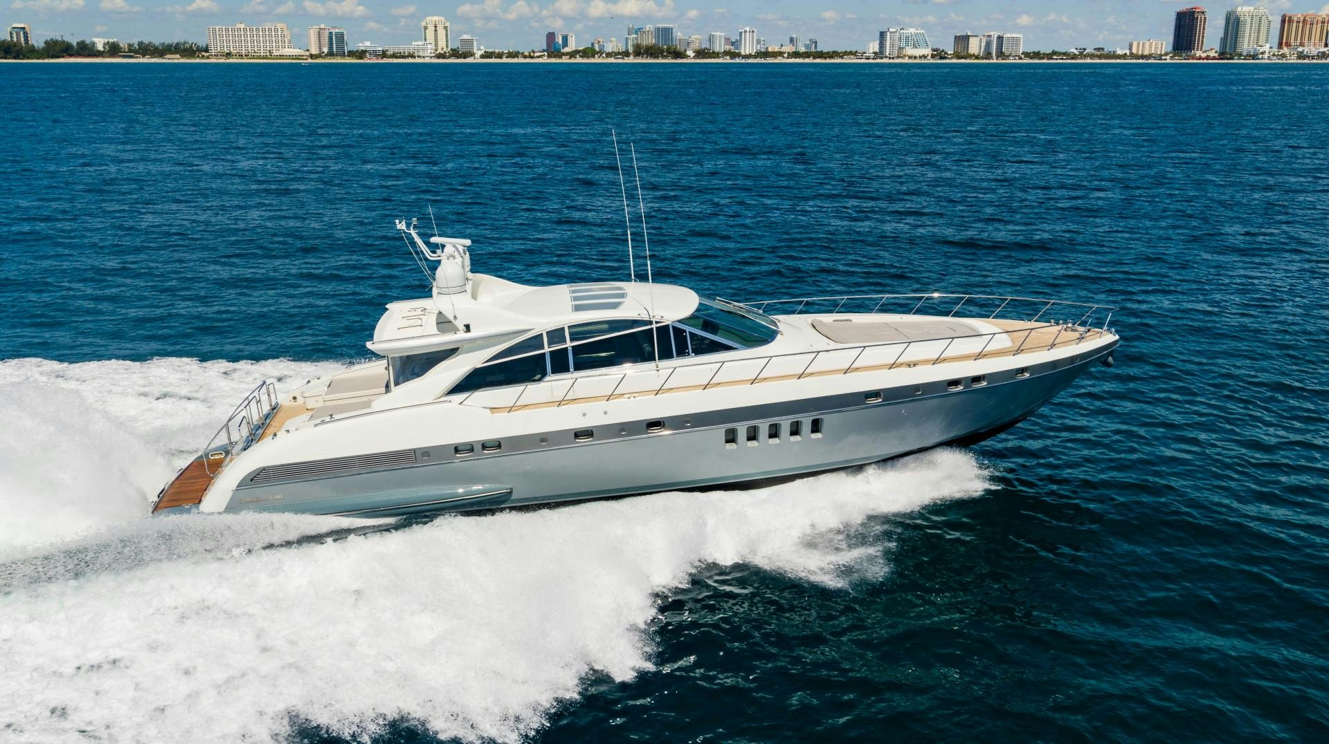 a white boat on the water aboard IV GIOCARE Yacht for Sale