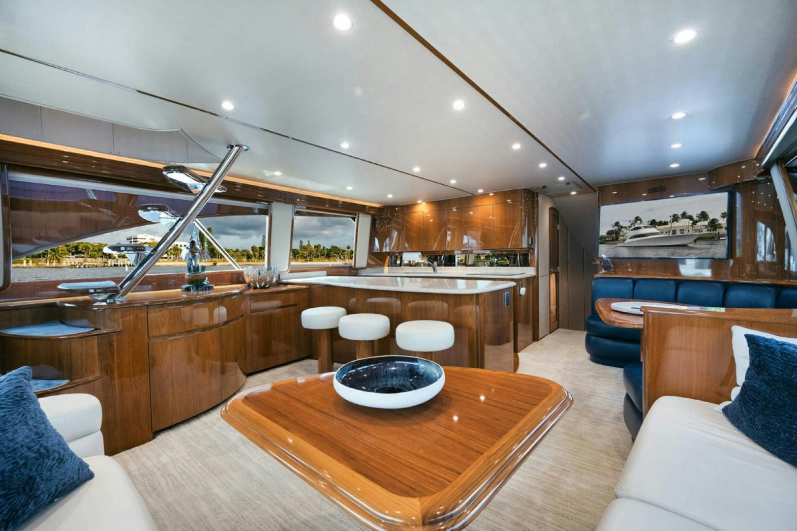 a modern looking living room aboard SUNSHINE Yacht for Sale