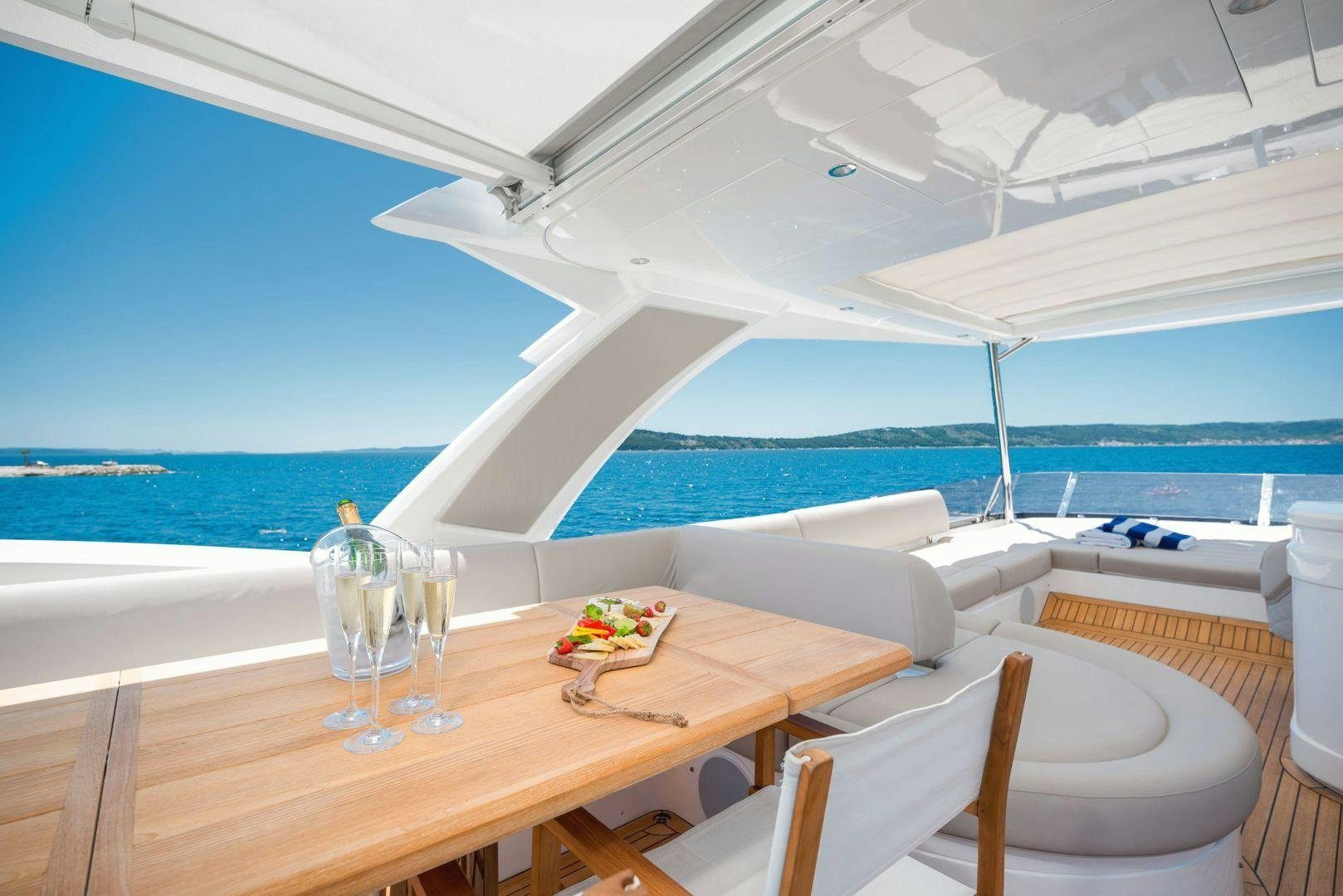 a table and chairs on a boat aboard HIDEAWAY Yacht for Sale