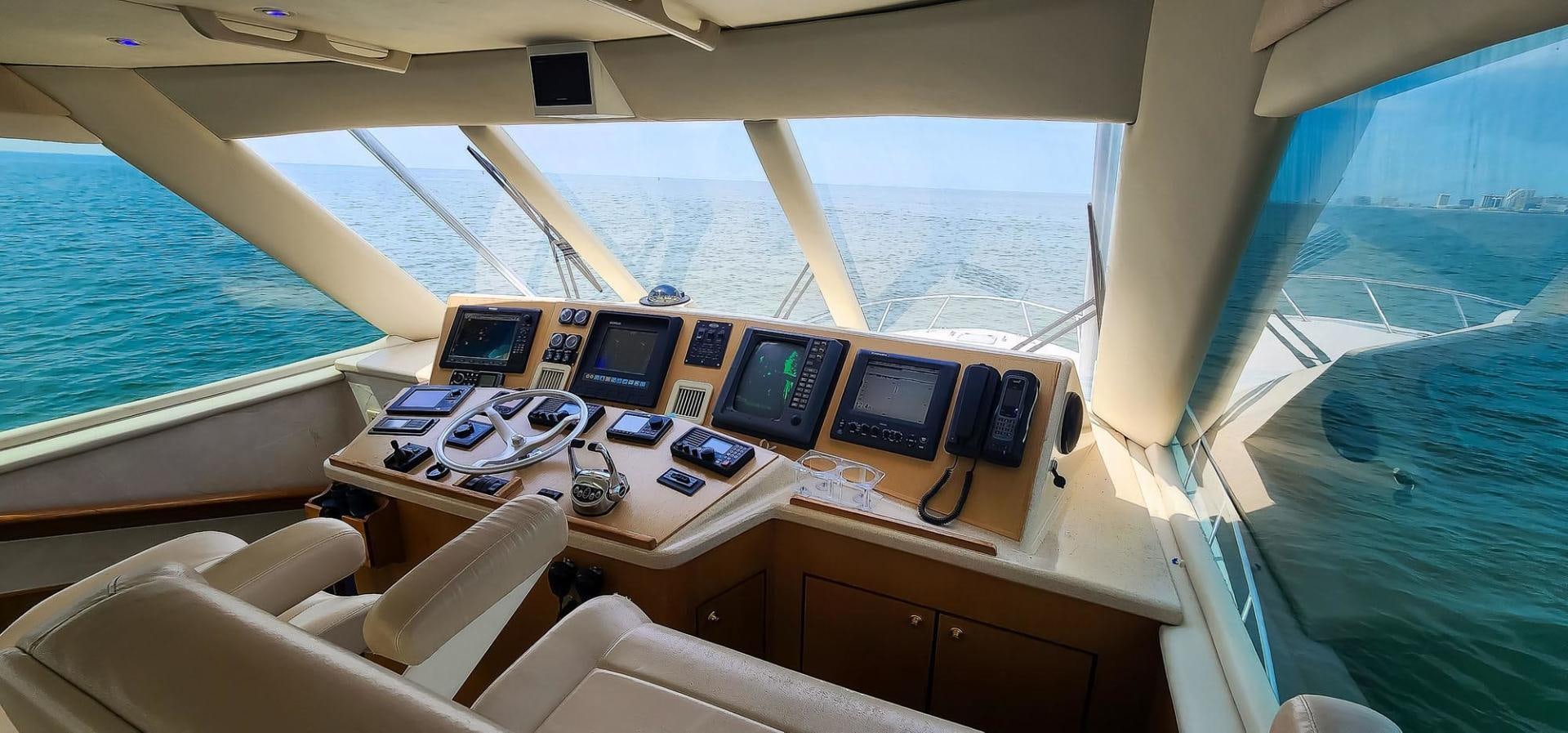 a boat with computers on it aboard My Time Yacht for Sale