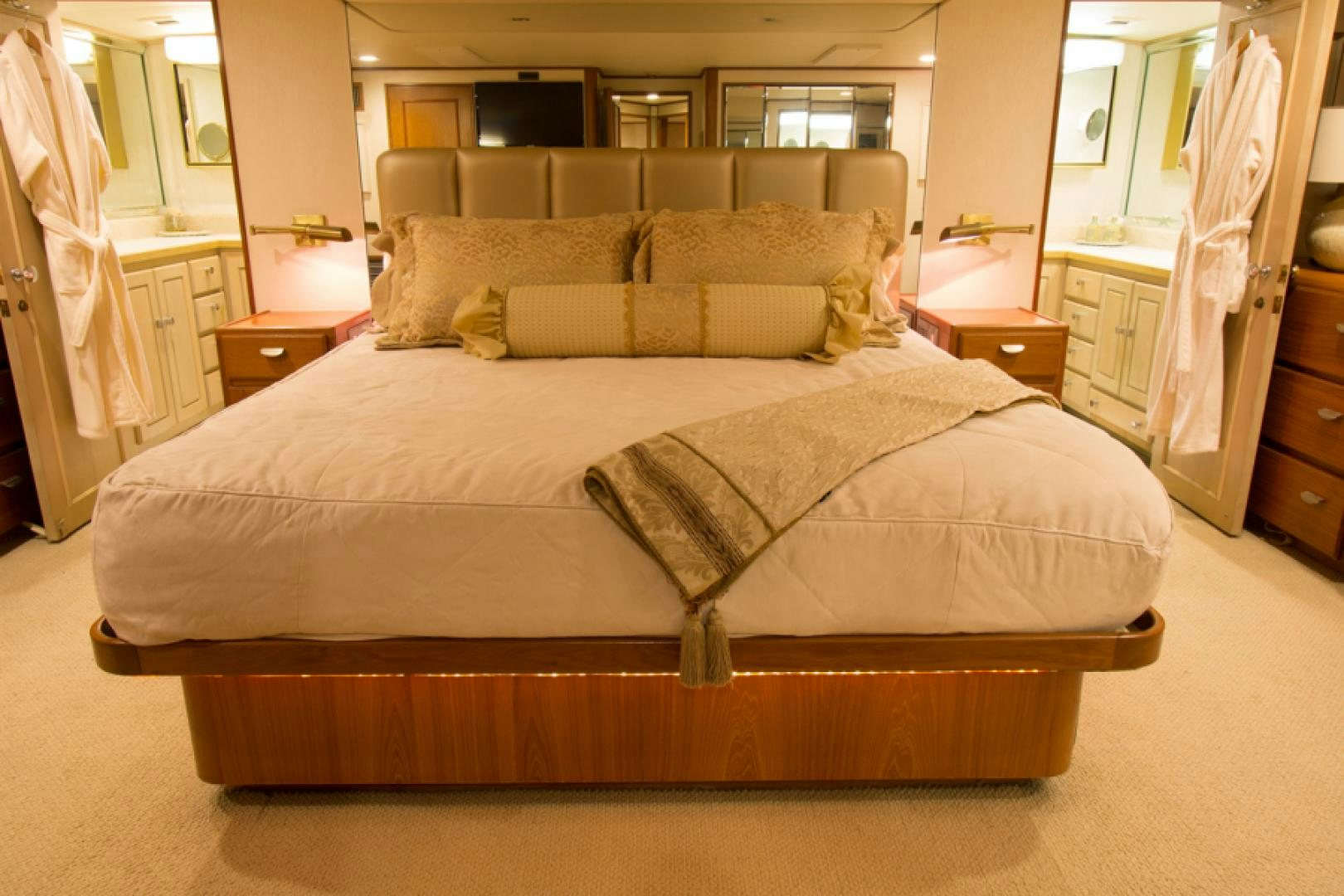 a bed in a room aboard GOLDEN RULE Yacht for Sale