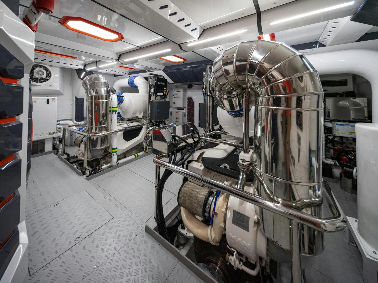 a large room with machines aboard EDGE   NB 201 Yacht for Sale