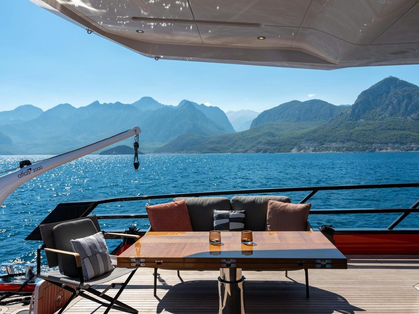 a table on a boat aboard EDGE   NB 201 Yacht for Sale