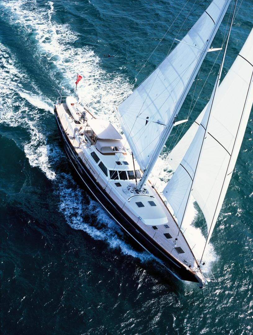 a high angle view of a boat aboard ADJUTOR Yacht for Sale