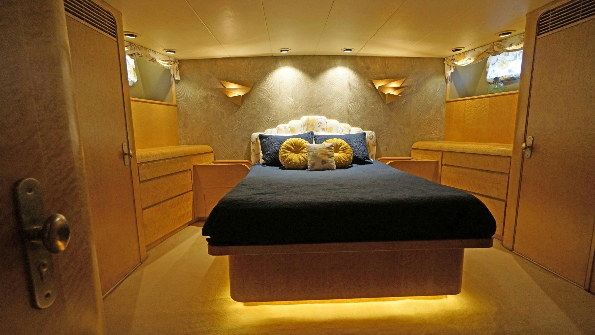 a bed in a room aboard LAID BACK Yacht for Sale