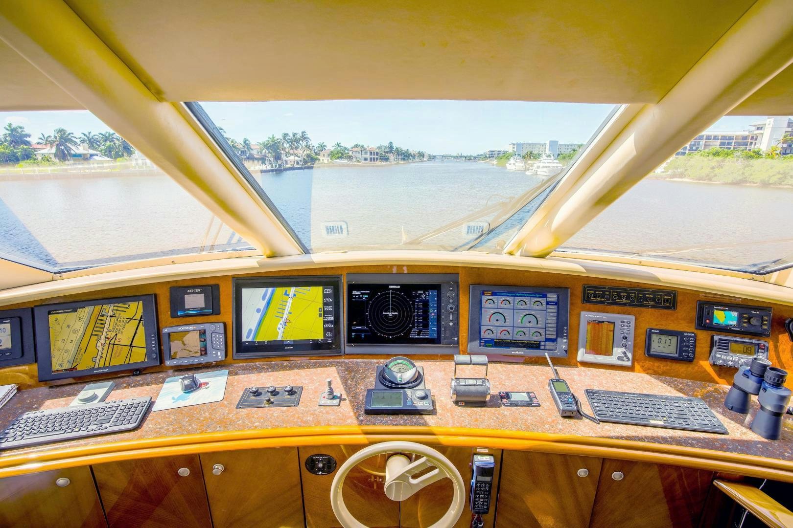 a cockpit of an airplane aboard new horizon Yacht for Sale