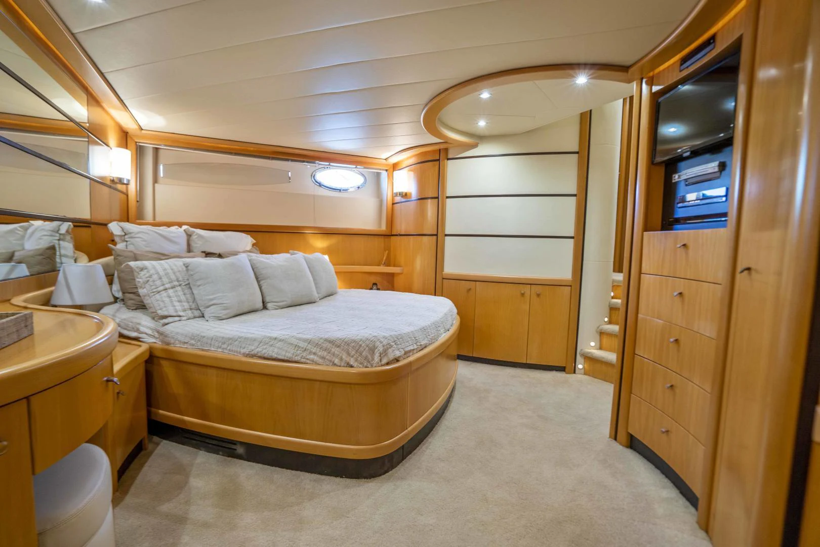a bed in a room aboard DENISE Yacht for Sale
