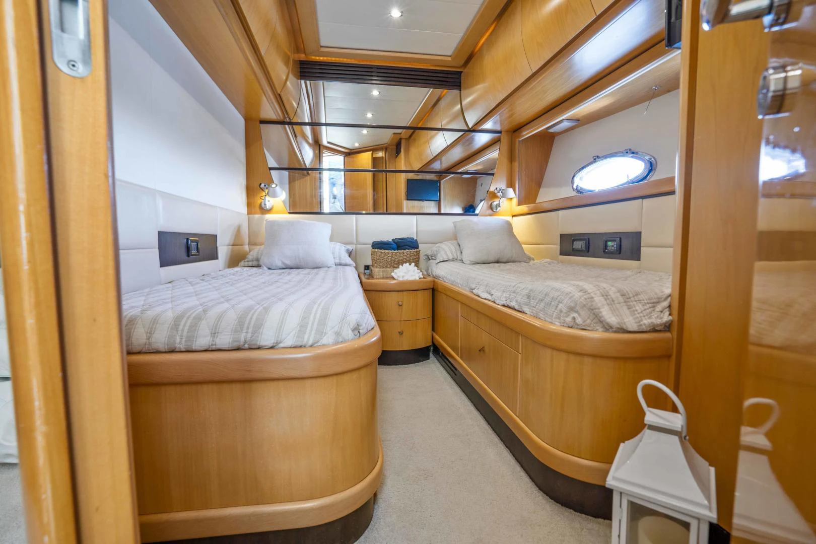 a room with two beds aboard DENISE Yacht for Sale